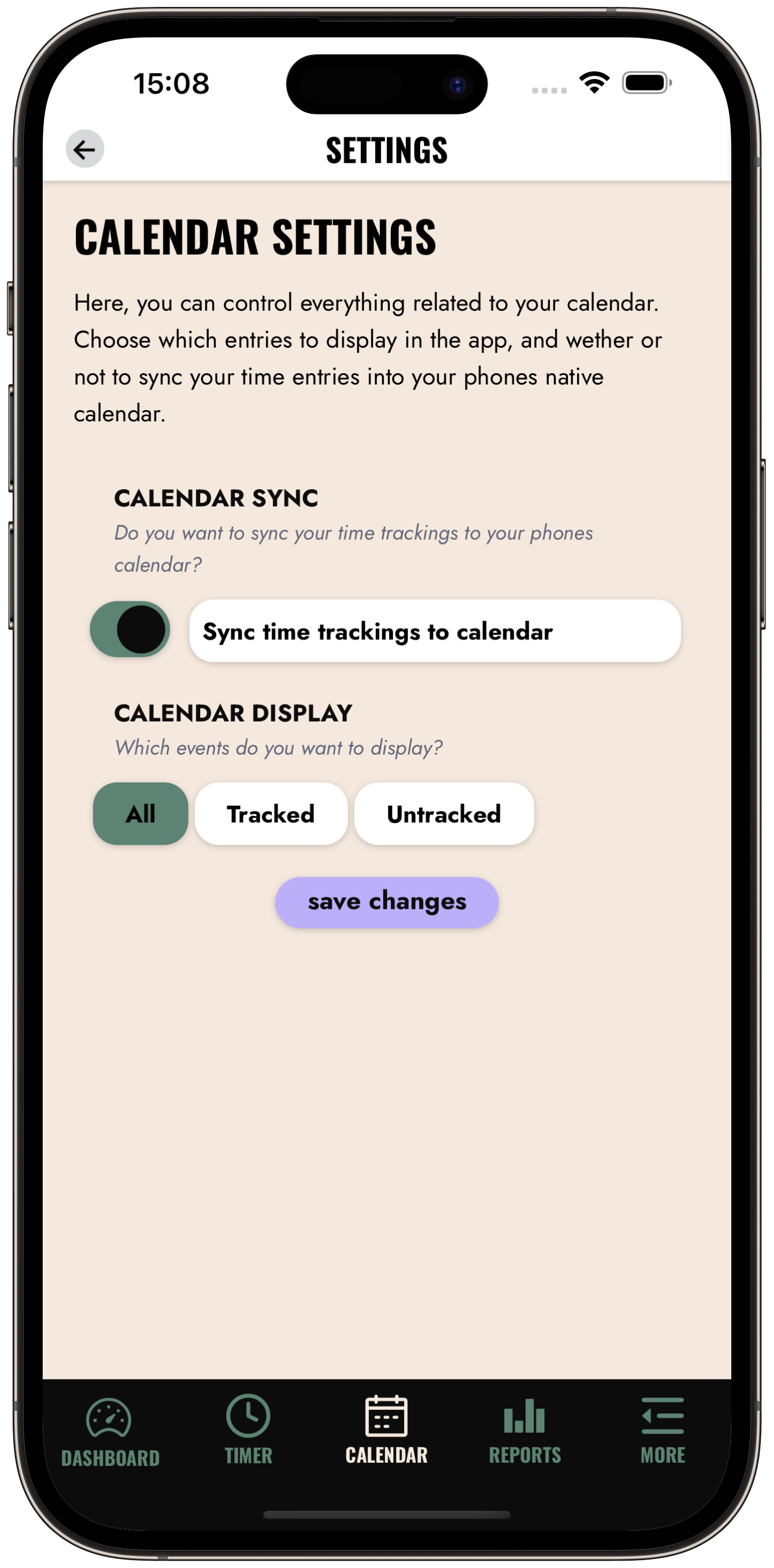 Habitrees calendar settings