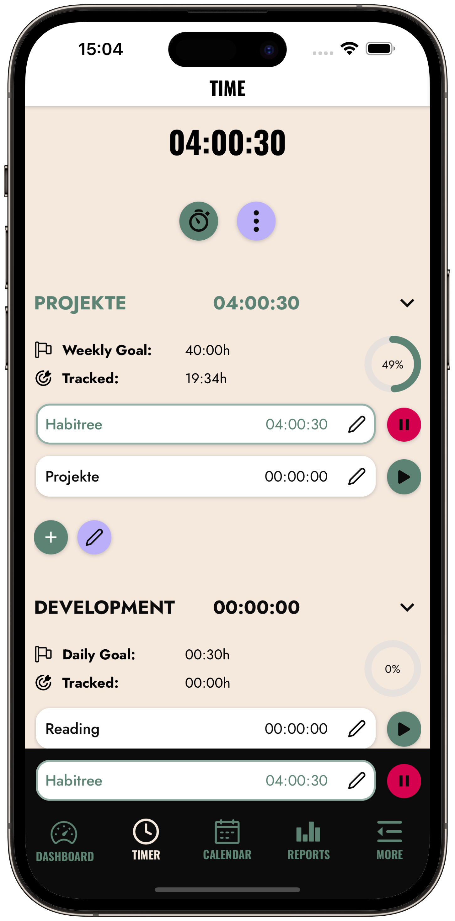 Habitrees time tracking option